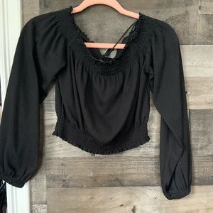Black off the shoulder long sleeve crop top